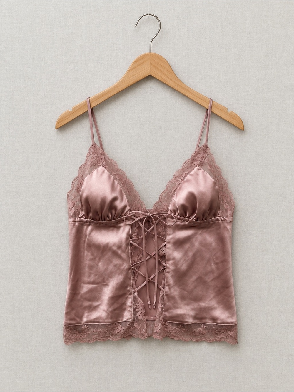 La SENZA Rose Satin Lace Cami with Front Lace-Up